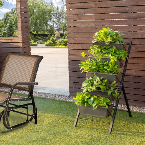 TOPBUY  Outdoor 5-Tier Planter 4 Ft Vertical Elevated Raised Garden Bed Planter Box Kit for Backyard Patio
