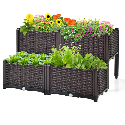 TOPBUY  Outdoor 2 Set/4 Set Planter Vertical Elevated Raised Garden Bed Planter Box Kit for Backyard Patio