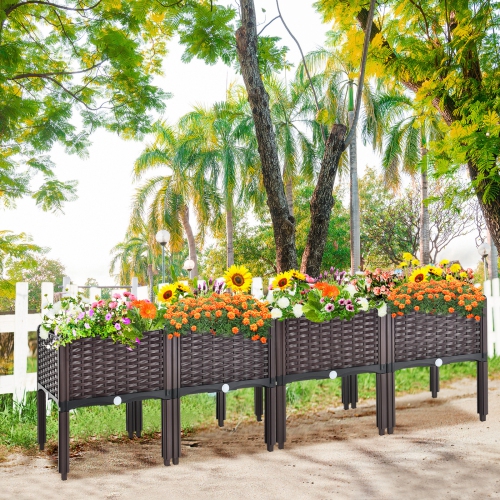 Topbuy Outdoor 2 Set/4 Set Planter Vertical Elevated Raised Garden Bed Planter Box Kit for Backyard Patio