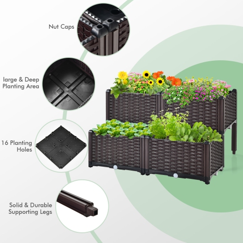 Topbuy Outdoor 2 Set/4 Set Planter Vertical Elevated Raised Garden Bed Planter Box Kit for Backyard Patio