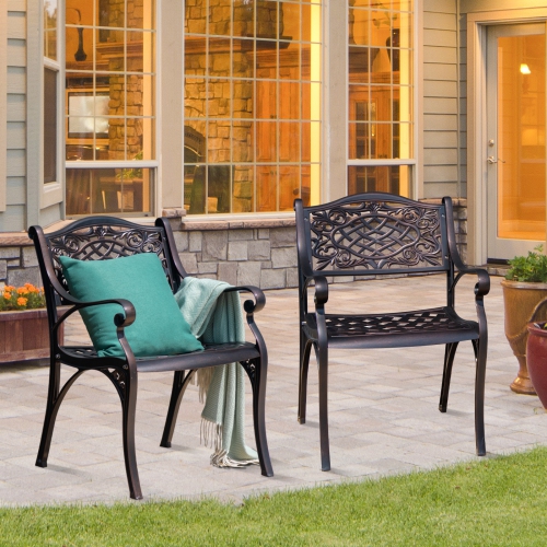 Topbuy 2/4 Pieces Outdoor Bistro Dining Chair Set All-Weather Cast Aluminum Chairs with Armrests and Curved Seats