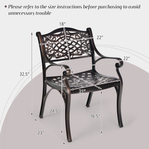 Topbuy 2/4 Pieces Outdoor Bistro Dining Chair Set All-Weather Cast Aluminum Chairs with Armrests and Curved Seats
