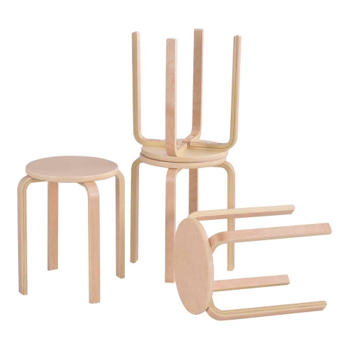Topbuy 4 pcs 17" Round Stacking Stool Dining Chair Set Backless Wood Seats Natural