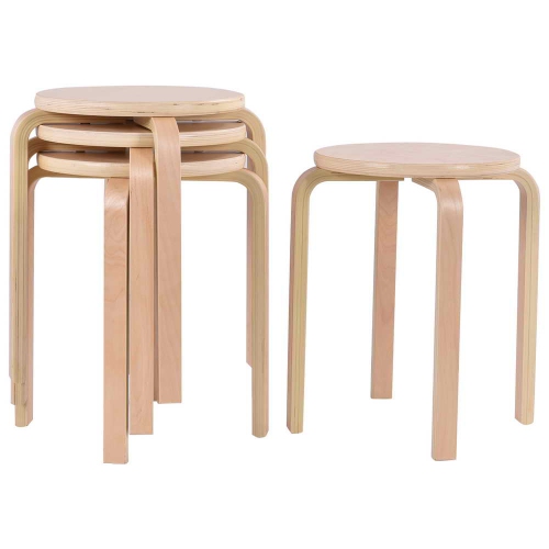 Topbuy 4 pcs 17" Round Stacking Stool Dining Chair Set Backless Wood Seats Natural