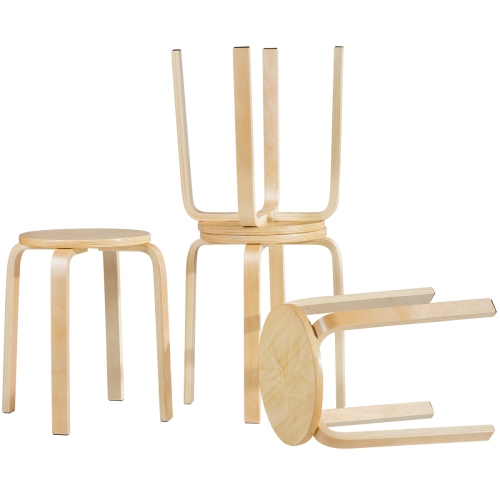 Topbuy Set of 4 Stacking Bentwood Stool Round Dining Chair Backless Bar Stool Natural