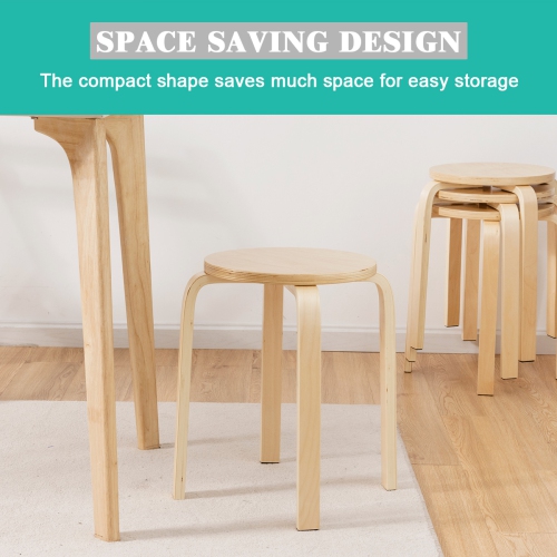 Topbuy Set of 4 Stacking Bentwood Stool Round Dining Chair Backless Bar Stool Natural