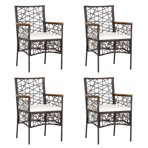 TOPBUY  Patio Pe Rattan Dining Chairs Set Of 4 Patio Pe Wicker Armchairs With Removable Cushions And Acacia Wood Armrests