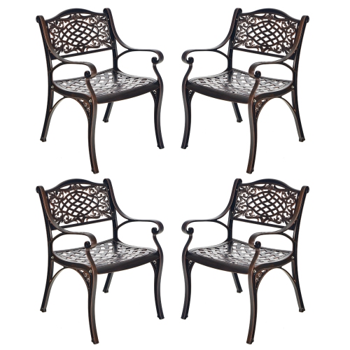 Topbuy 2/4 Pieces Outdoor Bistro Dining Chair Set All-Weather Cast Aluminum Chairs with Armrests and Curved Seats