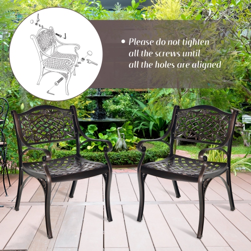 Topbuy 2/4 Pieces Outdoor Bistro Dining Chair Set All-Weather Cast Aluminum Chairs with Armrests and Curved Seats