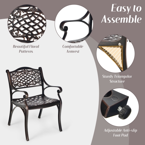 Topbuy 2/4 Pieces Outdoor Bistro Dining Chair Set All-Weather Cast Aluminum Chairs with Armrests and Curved Seats