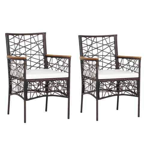 TOPBUY  Patio Pe Rattan Dining Chairs Set Of 2 Patio Pe Wicker Armchairs With Removable Cushions And Acacia Wood Armrests