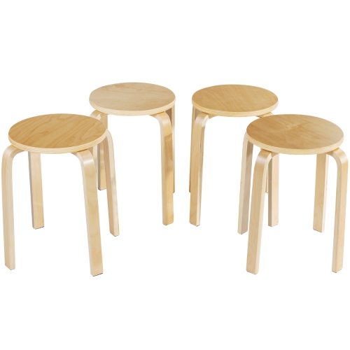 Topbuy 4-set Stacking Stool Birch Natural Wood 18" Round Dining Chair Backless