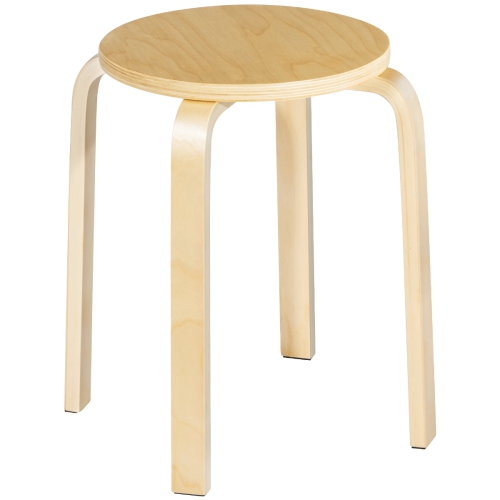 Topbuy 4-set Stacking Stool Birch Natural Wood 18" Round Dining Chair Backless