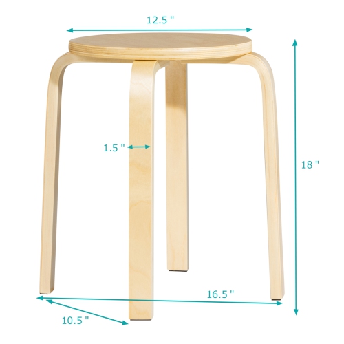 Topbuy 4-set Stacking Stool Birch Natural Wood 18" Round Dining Chair Backless