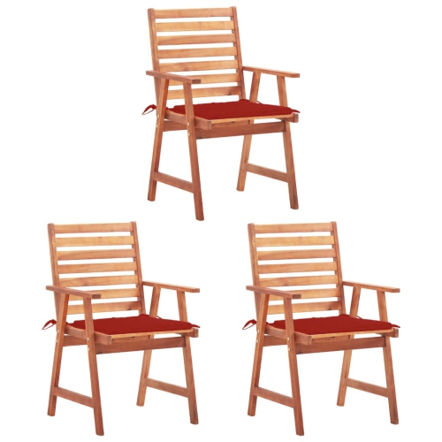 VIDAXL  Patio Dining Chairs 3 PCs With Cushions Solid Acacia Wood