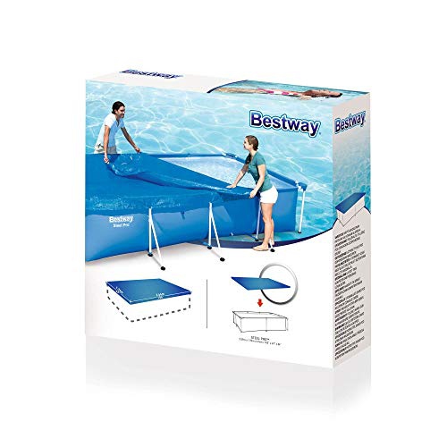 Bestway 58105 Flowclear Pro 102 x 67 Inch Rectangular UV Resistant Polyethylene Above Ground Swimming Pool Cover with Ropes, Blue