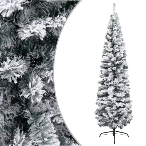 VIDAXL  Slim Artificial Christmas Tree With Flocked Snow Green 70.9" Pvc