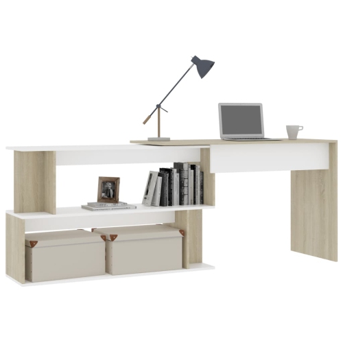 vidaXL Corner Desk White and Sonoma Oak 47.2"x19.7"x29.9" Chipboard