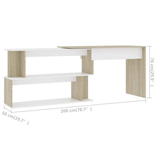vidaXL Corner Desk White and Sonoma Oak 47.2"x19.7"x29.9" Chipboard