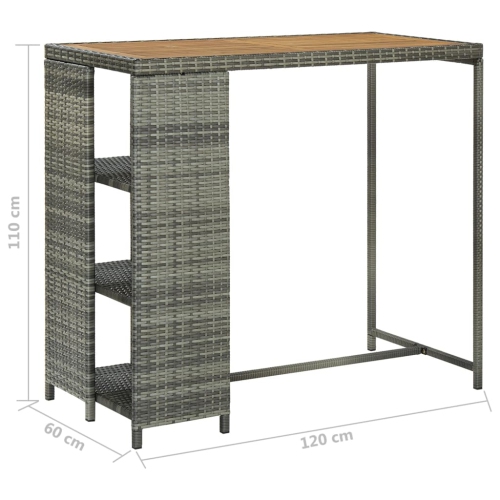 vidaXL Bar Table with Storage Rack Gray 47.2x23.6"x43.3" Poly Rattan"