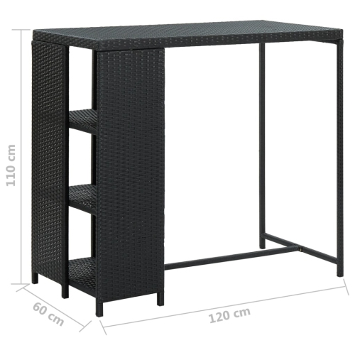 vidaXL Bar Table with Storage Rack Black 47.2x23.6"x43.3" Poly Rattan"