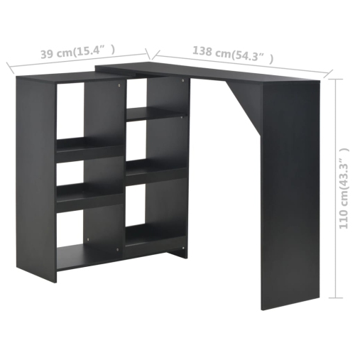 vidaXL Bar Table with Moveable Shelf Black 54.3"x15.4"x43.3"