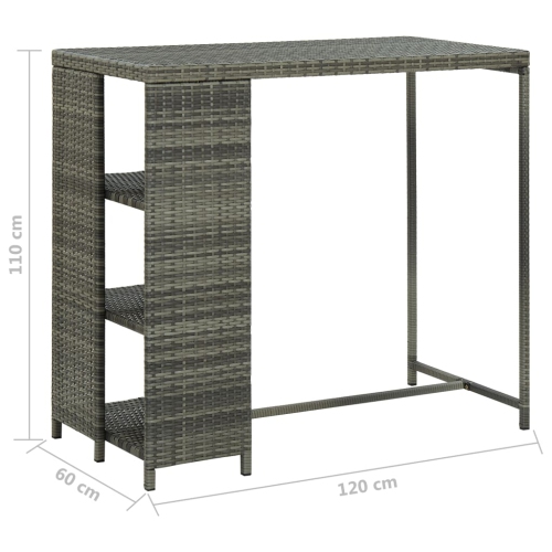 vidaXL Bar Table with Storage Rack Gray 47.2x23.6"x43.3" Poly Rattan"