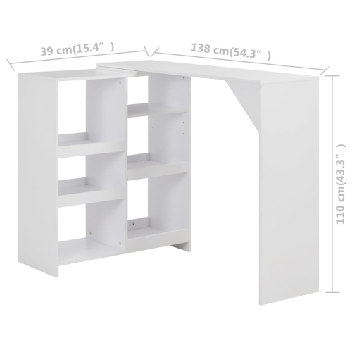 vidaXL Bar Table with Moveable Shelf White 54.3"x15.4"x43.3"