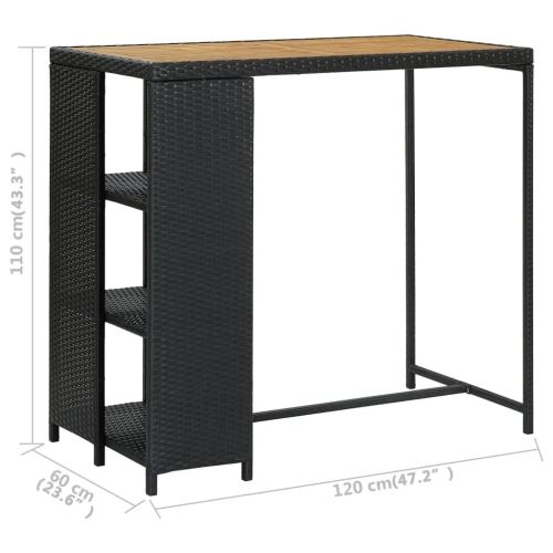vidaXL Bar Table with Storage Rack Black 47.2x23.6"x43.3" Poly Rattan"