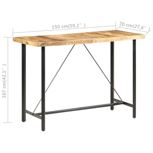 vidaXL Bar Table 59.1"x27.6"x42.1" Rough Mango Wood