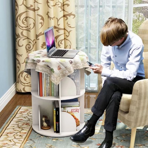 2 Tier 360° Rotating Stackable Shelves Bookshelf Organizer