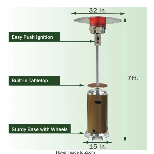 Hanover 7 pi. 48 000 BTU Chauffe-terrasse parapluie - HAN002BRSS
