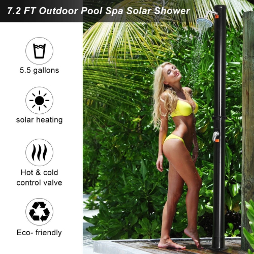 Gymax 7.2 FT Solar Heated Shower Spa Poolside Beach Hot/Cold Base 5.5 Gallon Outdoor