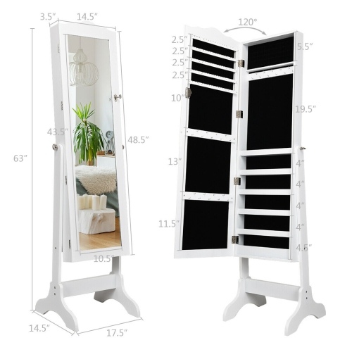 Gymax 4 Angle Adjustable Full Length Mirror Jewelry Organizer Vanity Box Black/White