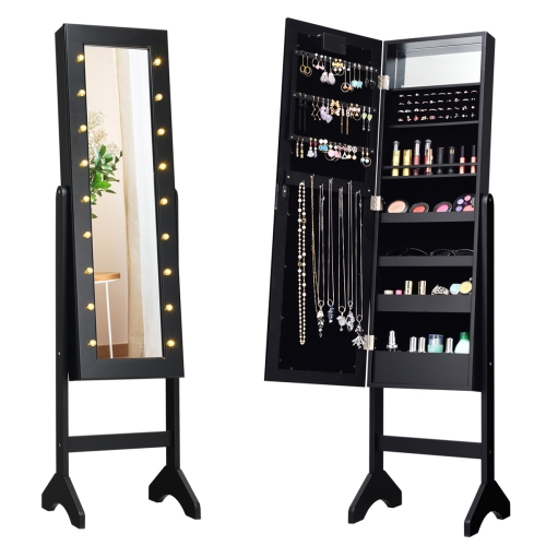 Gymax Full Length Mirror Jewelry Organizer Vanity Box w/ 18 LED Lights