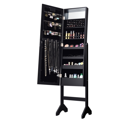 Gymax Full Length Mirror Jewelry Organizer Vanity Box w/ 18 LED Lights