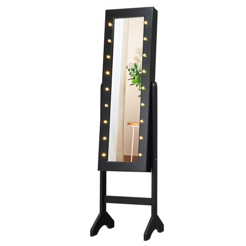 Gymax Full Length Mirror Jewelry Organizer Vanity Box w/ 18 LED Lights