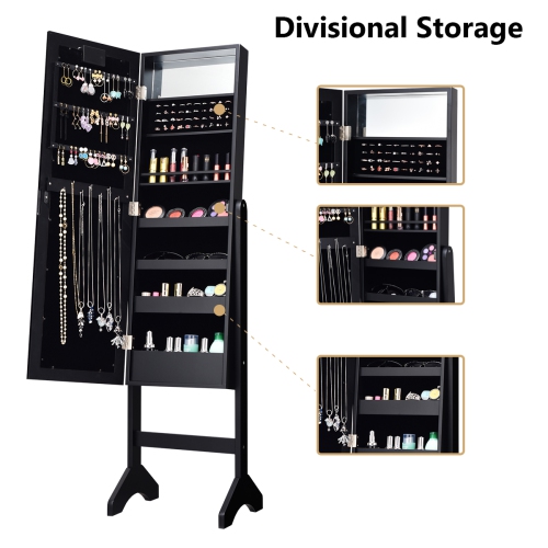 Gymax Full Length Mirror Jewelry Organizer Vanity Box w/ 18 LED Lights