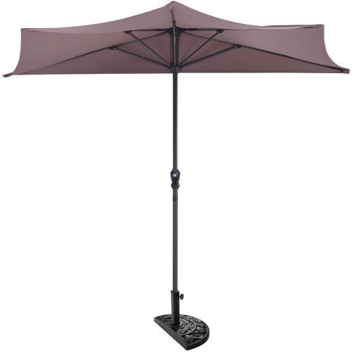 9Ft Outdoor Half Umbrella for Patio or Bistro, Space-Saving Design Without Weight Base