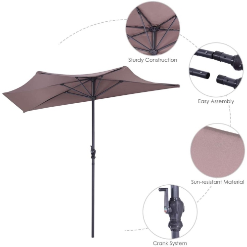 9Ft Outdoor Half Umbrella for Patio or Bistro, Space-Saving Design Without Weight Base