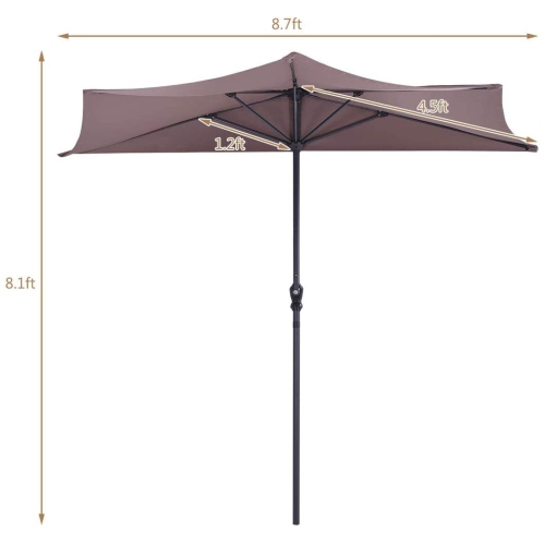 9Ft Outdoor Half Umbrella for Patio or Bistro, Space-Saving Design Without Weight Base