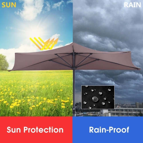 9Ft Outdoor Half Umbrella for Patio or Bistro, Space-Saving Design Without Weight Base