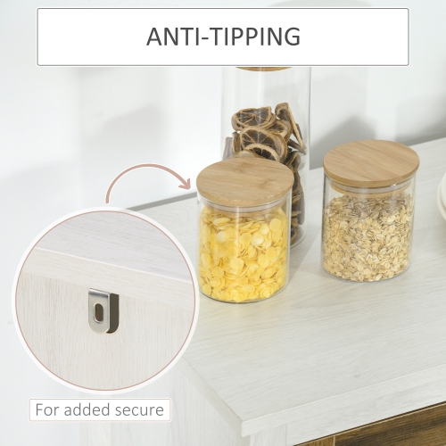 HOMCOM Kitchen Sideboard, Glass Door Buffet Cabinet, Accent Storage Cabinet with 2 Glass Doors and Adjustable Shelf, Distressed White