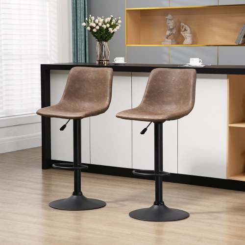 HOMCOM Adjustable Bar Stools Set of 2, Swivel Barstools with Back and Footrest, Faux Leather Counter Height Bar Chairs for Kitchen, Dining Room, Bar,