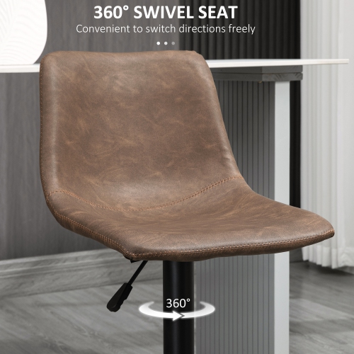 HOMCOM Adjustable Bar Stools Set of 2, Swivel Barstools with Back and Footrest, Faux Leather Counter Height Bar Chairs for Kitchen, Dining Room, Bar,