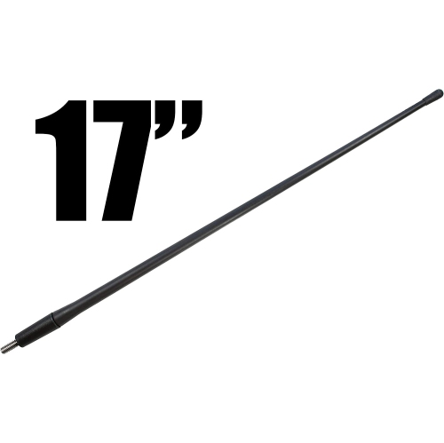 - 17 Inch All-Terrain Flexible Rubber Antenna - Spring Steel Internal Core - Stainless Steel Threading