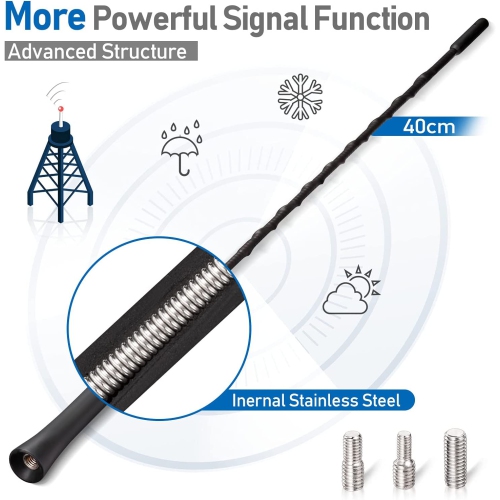 Universal Vehicle Antenna Replacement 40cm, AM FM Roof Mount Car Radio Antenna Mast, Flexible Rubber Antennae with M4 M5 M6 Threaded Adapter