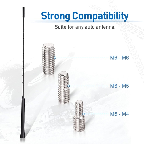 Universal Vehicle Antenna Replacement 40cm, AM FM Roof Mount Car Radio Antenna Mast, Flexible Rubber Antennae with M4 M5 M6 Threaded Adapter