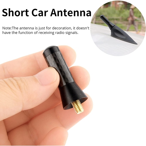 3.5cm 1.38' Universal Short Antenna, Black Carbon Fiber Aluminum Screw-On Mast Car Antenna