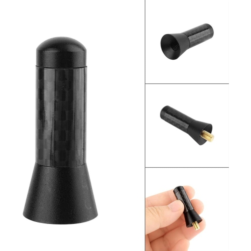 3.5cm 1.38' Universal Short Antenna, Black Carbon Fiber Aluminum Screw-On Mast Car Antenna